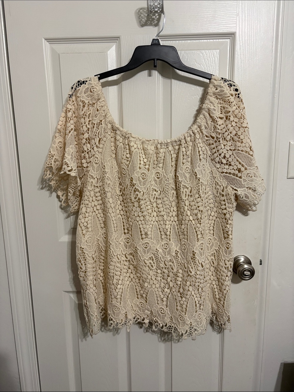 Adiva Cream Crochet Lace Peasant Blouse